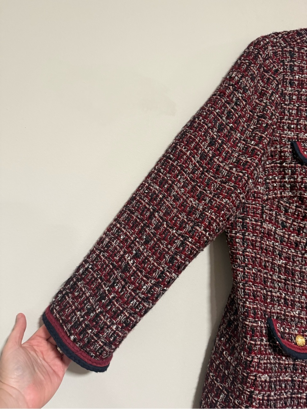 Talbots Burgundy/Navy Round Neck Tweed Blazer Jacket Size 14 Classic Office - Picture 4 of 11